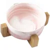 Dog Feeders Ceramics Dog Bowls Wooden Rack Ceramic Single Bowl Lovely Pet Food Water Drink Dishes Feeder Pink Y200917335o