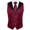 Fashion Red Paisley Mens Vest Tuxedo Dress Accessory Luxury Slim Fit Waistcoat for Man Bow Tie Necktie Handkerchief Cufflinks 240301