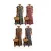 Robes décontractées Femmes Summer Fashion Style Manches courtes Imprimer O-Cou Pli avec poches Design Robe Midi Streetwear
