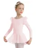 Abbigliamento da palcoscenico Body da balletto per ragazze per la danza Abito da ballo con gonna a maniche lunghe con schiena cava (Bambina/Bambina/Ragazza grande)
