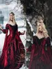 Gothic Sleeping Beauty Princess Medieval burgundy and Black Evening Dress Long Sleeve Lace Appliques Victorian masquerade Bridal G9829681