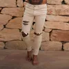 Jeans da uomo Pantaloni con buco rotto Hip-Hop Moto Biker Slim Uomo a metà vita Lavaggio con acqua Pantaloni da jogging skinny ad alta elasticità