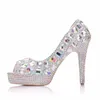 Kleid Schuhe Frühling Sommer Mode Kristall Flash Diamant Braut Hochzeit Brautjungfer Bankett Stiletto Pumps Perlen High Heels H0188