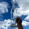 cool glass bong hookah 14 inch scientific inline and showerhead glass water pipe dab rig smoking accessories LL