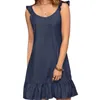 Casual Kleider Weste Kleid Böhmischen Sommer Denim Stil Sommerkleid Mode Frauen Rüschen Saum Strand Urlaub Oansatz Rüschen Kurz