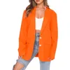 Women's Jackets Womens Fashion Solid Color Loose Suit Casual Button Down Notched Lapel Long Sleeve Blazer Blue Green Pink Orange S M L