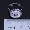 Anelli a cluster abbaglianti zirconia cubica nera rotonda anello placcato in argento CZ V0482