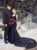 Gothic Black Mermaid Wedding Dresses Sweetheart Lace Appliqued Vintage Bridal Gowns Long Sleeves Illusion Back Buttons Court Train Women Robes de Mariee CL3374