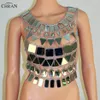 Chran Spiegel Perspex Crop Top Maliënkolder Beha Halter Ketting Body Lingerie Metallic Bikini Sieraden Burning Man EDM Accessoires Cha285o