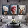 Flowers Feathers Woman Abstract Canvas Painting Wall Art Print Poster Picture Decorative Painting Living Room Home Decoration248Y