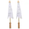 Guarda-chuvas 2 Pcs Prop Guarda-chuva Elegante Lace Noiva Parasol Decoração de Casamento Vintage Branco Ornamento de Madeira para Chuva