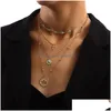 Pendanthalsband Fashion Double-Layer Paperclip Camboo Link Chain Disc Necklace Kvinnlig punkstil Guldfärgsmycken för Drop Delive Dhula