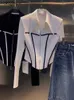 Dames T-shirt Temperament Tops Mode Blouses voor Dames Lange Sle Tuniek Rits Shirts 2023 Blusas jer De Moda Koreaanse witte crop tops 240311