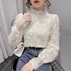 Blouse Women Shirt Lace Long Sleeve Womens Clothing Spring Lantern Sleeve Stand Collar Cardigan Top Blusas Mujer De Moda240311