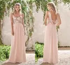 Rose Gold Bridesmaid klänningar en linje spaghetti backless paljetter chiffong billig lång strand bröllop gäst brudtärna klänning piga av ho8478665