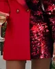 Women Office Dress Colorblock Patchwork Long Sleeve Blazer Dress V v Deck relecins double breadted Blazer Dress 240227