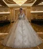 Арабское бальное платье в Дубае Свадебные платья Роскошные длинные рукава с аппликациями из хрустальных бус Свадебные платья с V-образным вырезом на заказ Vestidos De Novia7202380