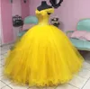 2021 neue Mode Bateau Gelb Ballkleid Quinceanera Kleider Perlen LaceUp Tüll Sweet 16 Kleid Debütantin Prom Party Kleid Custo7116265