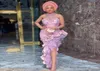 2021 Irregular Aso Ebi Sereia Vestido de Noite Com Halter Sheer Neck Ruffled High Slit Plus Size Prom Dress Mulheres Africanas Formal Pa9921840