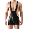 Voor heren Body Shapers Heren ondershirts Imitatieleer bodysuit Diepe U-hals Mouwloos Racerback Kort Sport Voor Worstelen Fitness Hardlopen