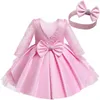 Weihnachtskleid für Babys, langärmelig, Spitze, rotes Tutu-Kleid, Hochzeit, Geburtstag, Party, Prinzessinnenkleider, Kinder, Vestidos, 1–5 Jahre, 240307