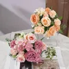 Fleurs décoratives Soie artificielle Rose Pivoine Bouquet Hortensia Oeillet Vases pour la fête à la maison Décorations de mariage d'hiver Fausses plantes