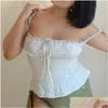 Womens T-Shirt T Shirts Fashion Women Tank Top Fairy Cottage Y2K Crop Tops Kawaii Ribbons Bowknot Lace Trim Camisole Low Cut Button Up Otdkv