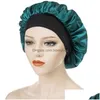 Bonnet / Crâne Caps Large Bande Satin Chapeau De Nuit Bonnet Pour Femmes Dame Solide Couleur Élastique Sommeil Caps Soins Des Cheveux Décor Accessoires De Mode D Dhkr1