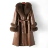 Genuine 2024 Spring Haining And Autumn New Fox Collar Rabbit Fur Integrated Long Women's Coat 7493