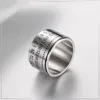 14mm Titanium Steel Time Date Ring Rotate Arabic Numeral Letter Ring Rotatable Number Rings Band for Male Men Fashion Jewelry