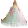 Prompite con abiti colorati arcobaleno graziosi appliques in pizzo di fiore 3d in pizzo lunghezza del pavimento gonfio principessa Quinceanera vestito brithday party g gg gg