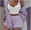 Pluizig driedelig setje Lounge sexy 3-delig setje dames trui gebreide set tanktop en broek casual homewear outfits thuis pak 240229