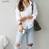 Women's T-Shirt Long Sle Ladies Tops Blouses Office Elegant Button Casual Cotton White Shirt Women Turn-down Collar Loose Blouse Women 3496 240311