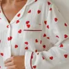 2024 Lente Pyjama Dames 100% Katoen Gedrukt Pyjama Losse Broek Valentijnsdag Liefde Tweedelige Set Dames Meubelset 240311