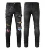 Noir Hommes Slim Designer Jeans Pantalons de maternité Jeans Paint Hole Spot Style Détruit Skinny Lavé Jeunes Droites Luxe Casual Regular Cowboy Denim Pantalon Pantalon