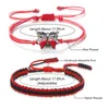Strand 2 pçs/set vermelho preto corda trança pulseira charme borboleta ajustável feminino pulseiras pulseiras sorte pulseira casal jóias presente