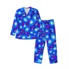 Homens sleepwear azul e roxo girassol pijamas homens floral impressão na moda casa outono 2 peça casual padrão de grandes dimensões conjuntos de pijama