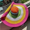 Шляпы с широкими полями в радужную полоску, большой солнцезащитный козырек от ультрафиолета, пляжная шляпа от солнца с проволочным краем, которую можно сложить произвольной ширины2991