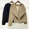 Cappotto corto da donna in pelliccia da donna, semplice colletto rovesciato, cardigan casual invernale in lana di agnello finta