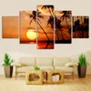 Décor à la maison Impressions HD Photos Peintures sur toile 5 pièces Coucher de soleil Plage Vague Palmiers Paysage marin Affiches Chambre Mur Art No Frame259V