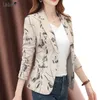 Autumn Winter Fashion Tops Dignified Notched Blazers Button Office Lady Casual Korean Womens Clothing Thin Printing Geometric 240227