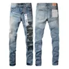 Mens Jeans Rips Stretch Purple Jean Slim Fit Washed Motocycle Pants Paneled Hip Hop Trousers