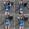 Work Dresses Y Blue Y2K Print Mesh Crop Top Shirts And Mini Skirts Bandage Two Piece Set Beach Outfits Party Club 2024 Summer Women Dr Ot7Qp