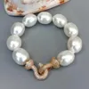 YYGEM Bracelet en forme d'oeuf de perle de coquillage blanc Cz fermoir pavé 8.5 240305