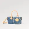 Explosion Top Women's M82950 Digital Exclusive Blue Nan O Spee dy Handbag Cuter Stone Washed Denim Handles ShourderCanvasコットンバッグスモールタックロックウォレットグローバル