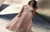 2020 Real Pos Halter Satin Long Mermaid Prom Dresses Black Girls Rose Gold 스팽글 층 주름 층 스위프 기차 저녁 8988808