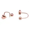 Boucles d'oreilles pendantes en or violet 585, perles rondes brillantes en forme de cœur de pêche pour femmes, Rose clair 14K, bijoux simples de luxe à Double usage