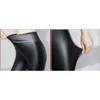 Women's Leggings Women High Waist Thicken Warm Lamb Fluff Slim Pencil Leggins Black Pantalones Winter Pu Leather Fleece Lined Pant