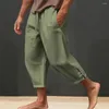 Męskie spodnie sznurka lniana przycięta z elastycznych pasa głębokie krocze na letnie wakacje spodni plażowy