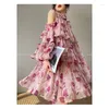 Sukienki swobodne kobiety odzież 2024 Modna wiosenna letnia styl francuski kwiatowy Słodka Latarnia niszowa bajkowa sukienka kwiatowa